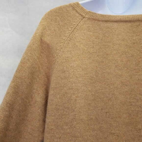 Garnet Hill Shirt Tail Cashmere Sweater Women's L Oatmeal Brown Sheer Lace Hem - Picture 9 of 15